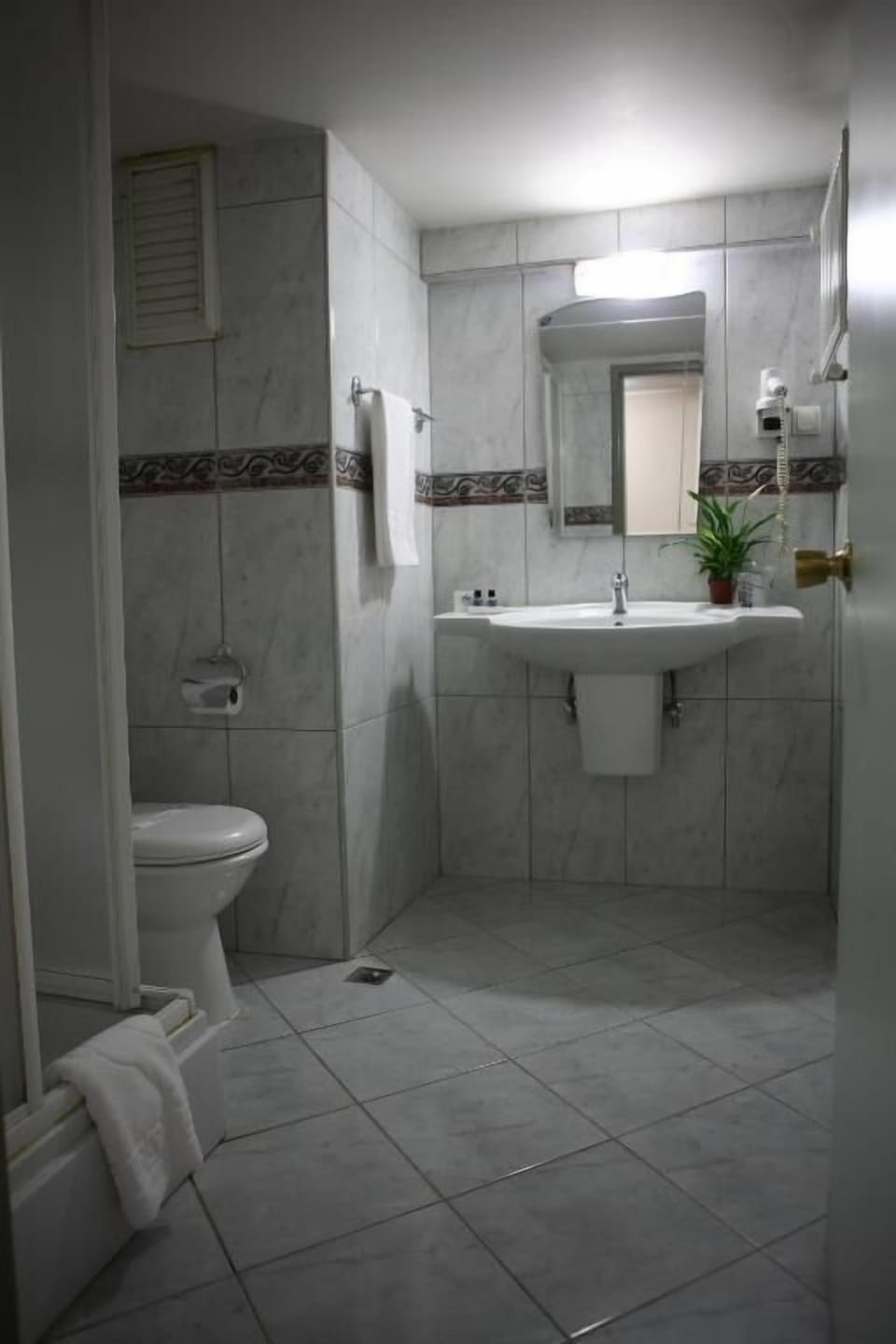 Shower, free toiletries, hair dryer, slippers
