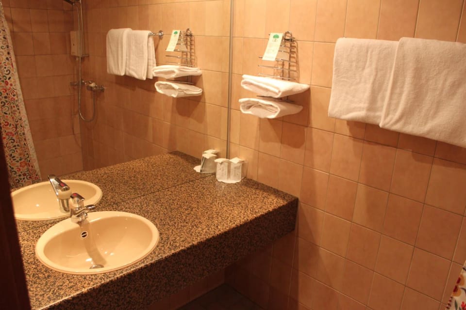 Shower, free toiletries, hair dryer, towels