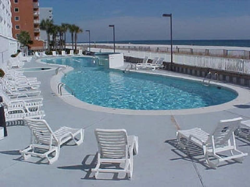 Seasonally heated pool.  Largest outdoor pool in Gulf Shores.