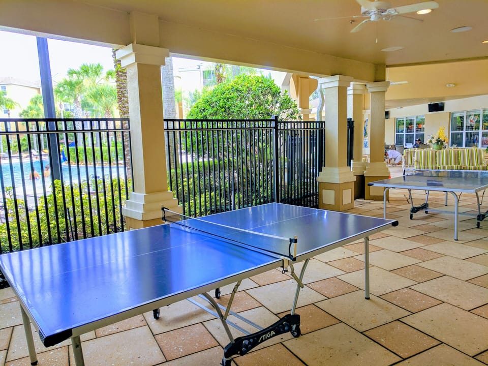 Ping pong tables overlooking the pool.