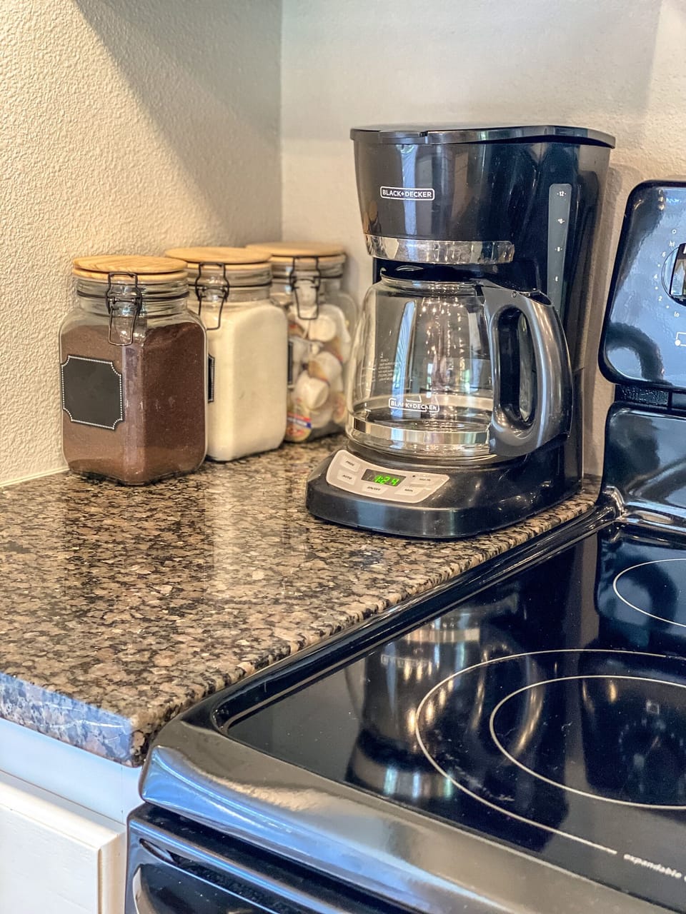 Coffee bar with coffee/sugar/creamer provided