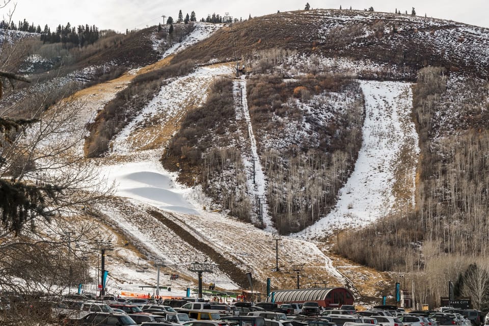 Ski slopes just across the parking lot