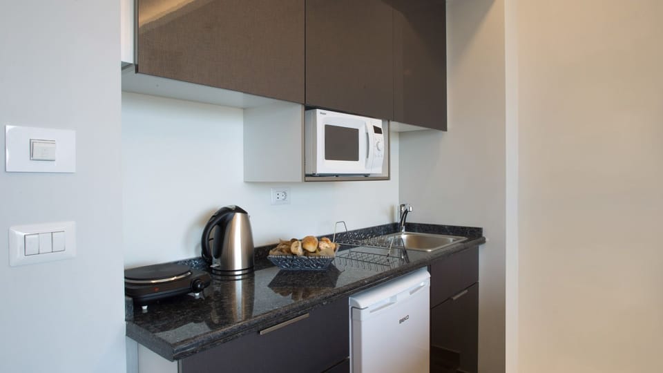 Fridge, microwave, electric kettle