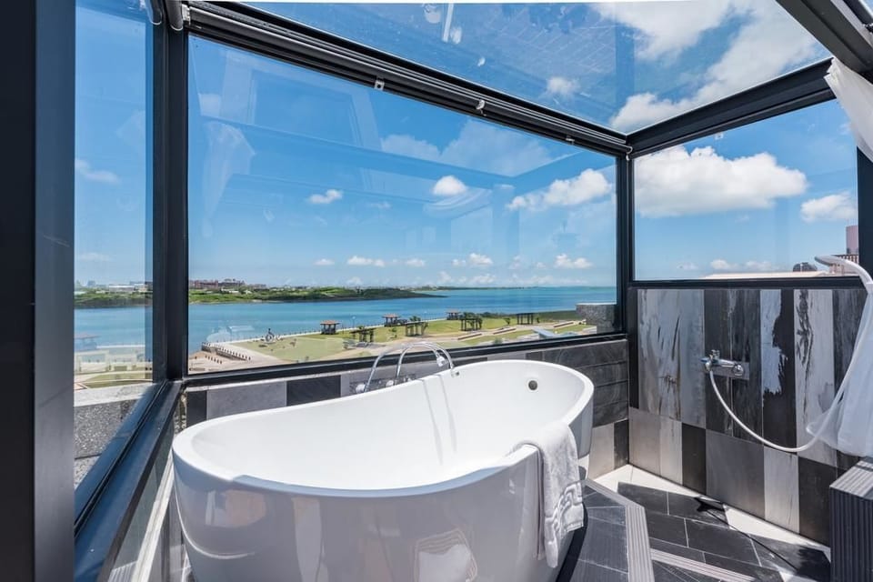 Standard Double Room, Beach View (Moon) | Bathroom | Hair dryer, slippers, towels