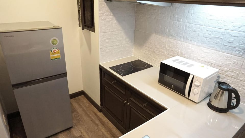 Fridge, dining tables