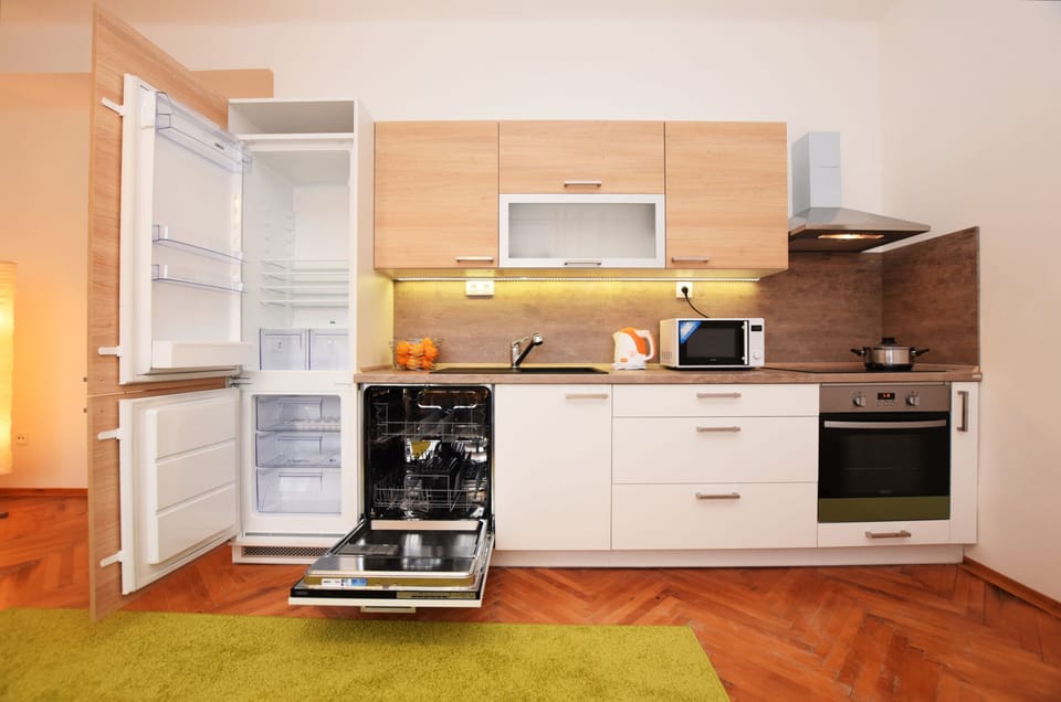 Classic Apartment, 2 Bedrooms, Kitchen, City View | Private kitchen | Fridge, microwave, stovetop, coffee/tea maker