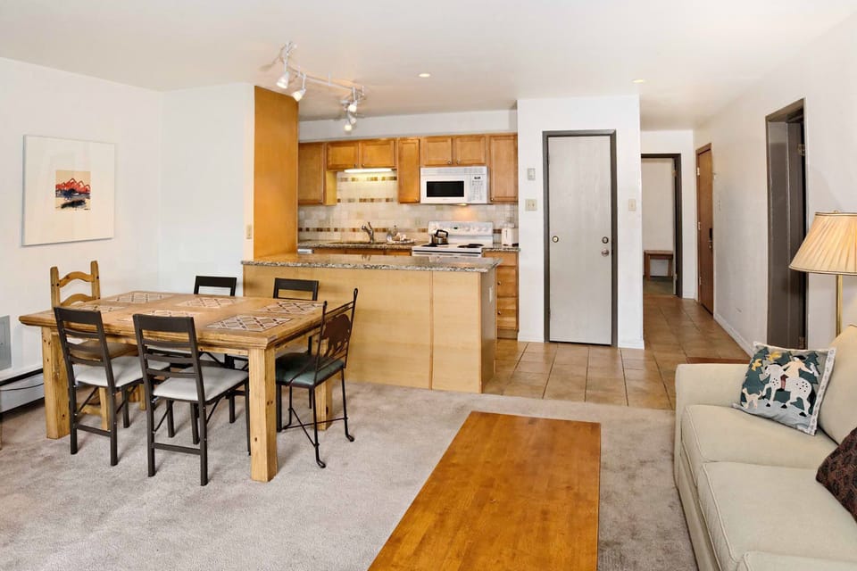 Lots of counter space and room to cook and eat in the bright kitchen/dining area