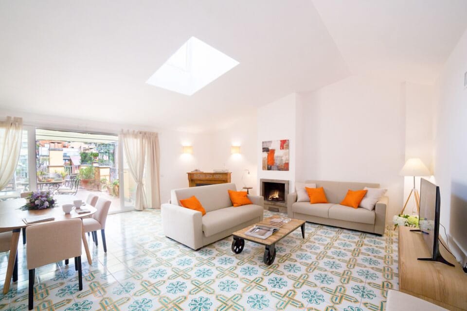 Panoramic Apartment, 2 Bedrooms | Living area | LCD TV, fireplace