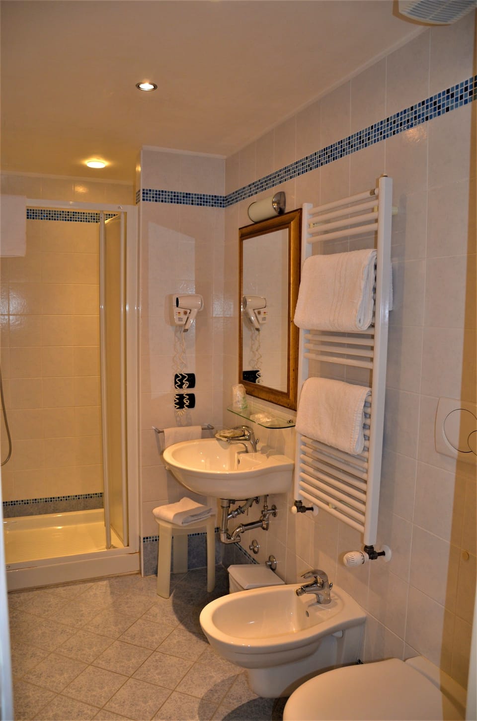 Free toiletries, hair dryer, bidet, towels