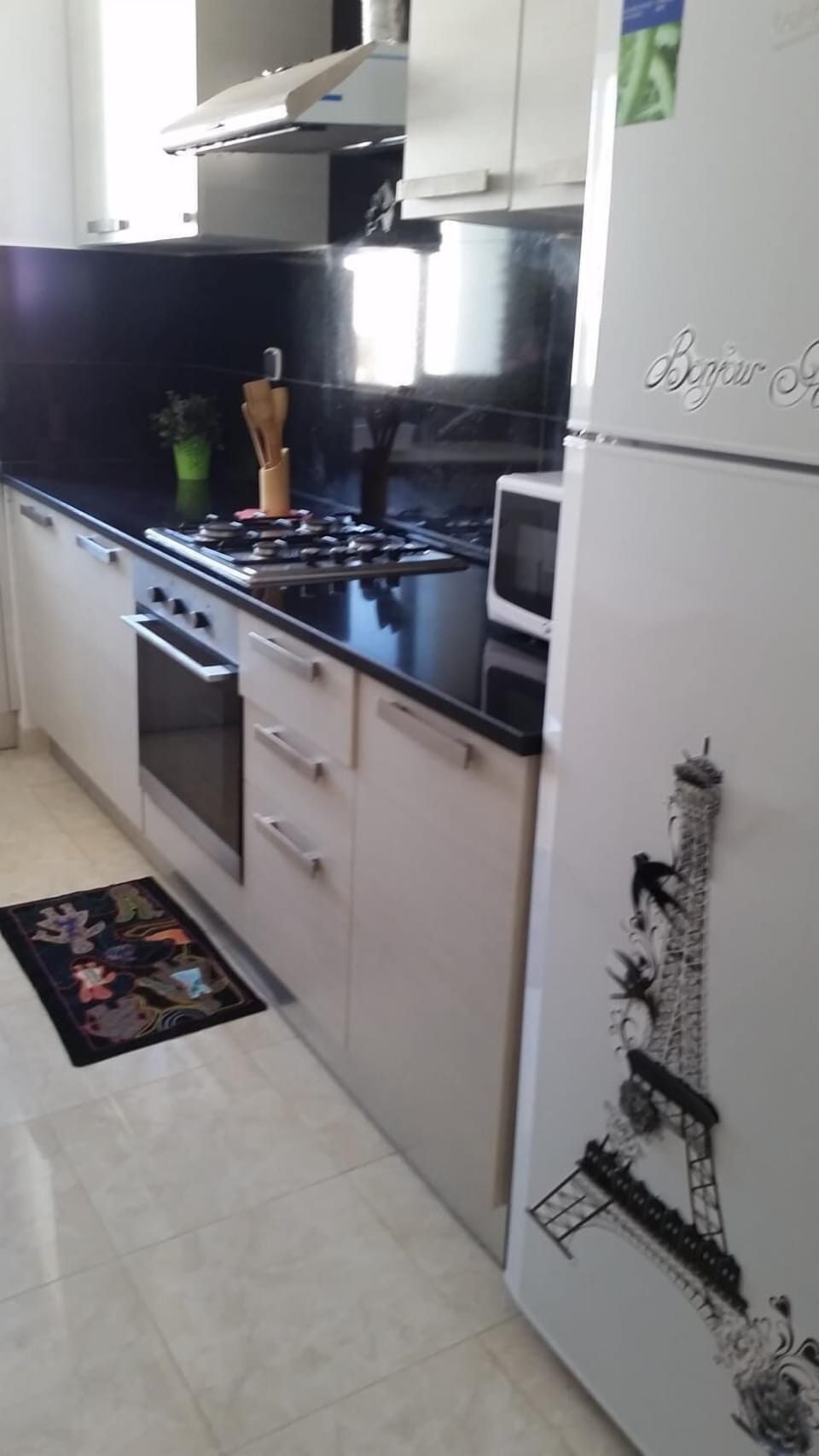 Full-size fridge, microwave, oven, stovetop
