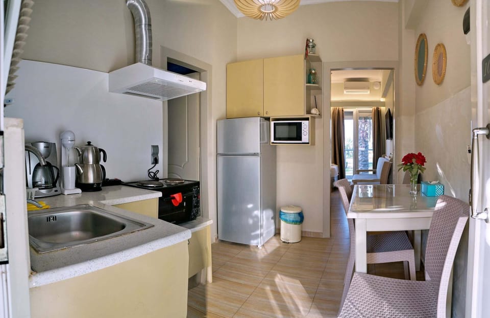 Full-size fridge, microwave, oven, stovetop