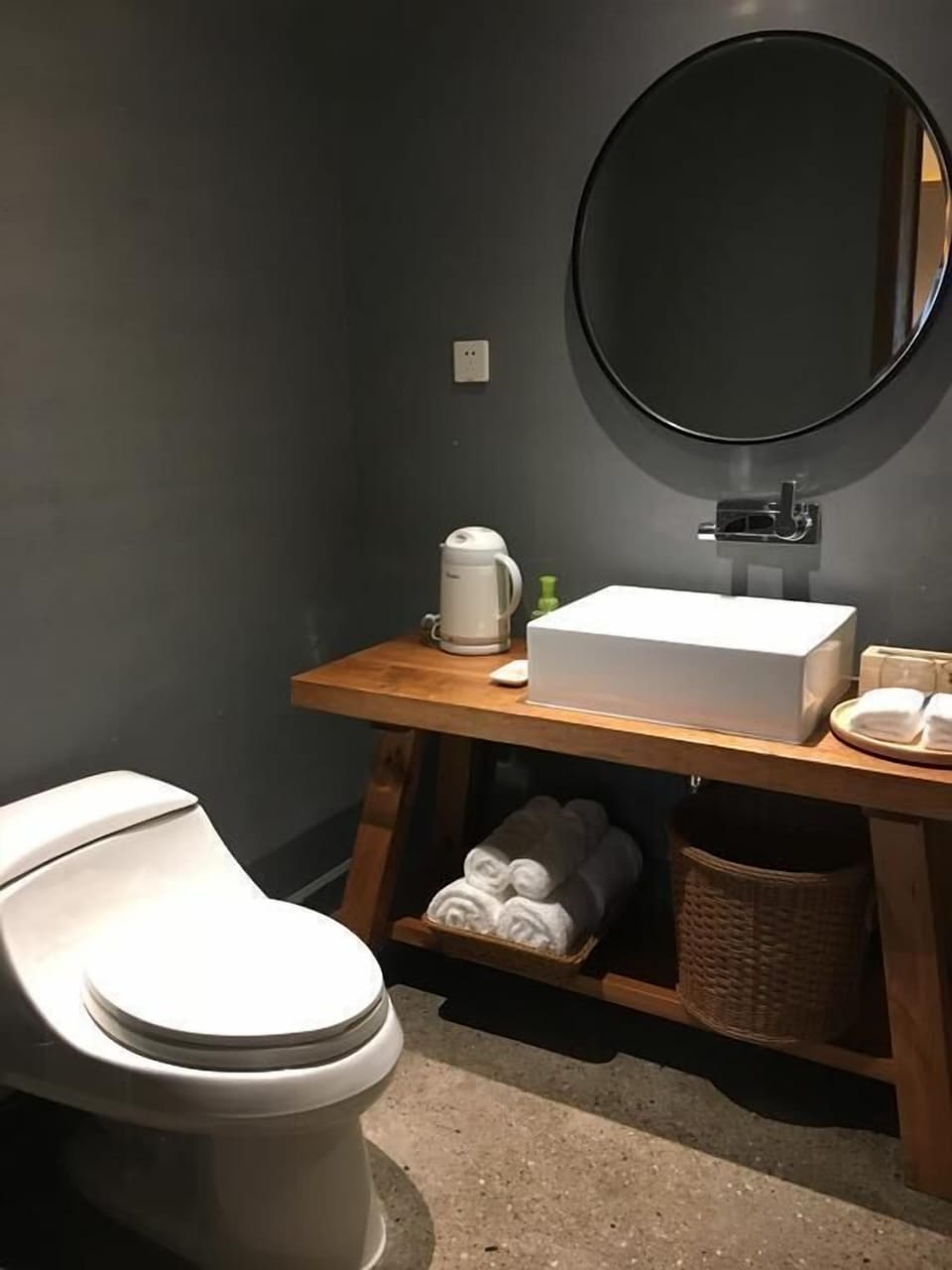Separate tub and shower, free toiletries, hair dryer, slippers