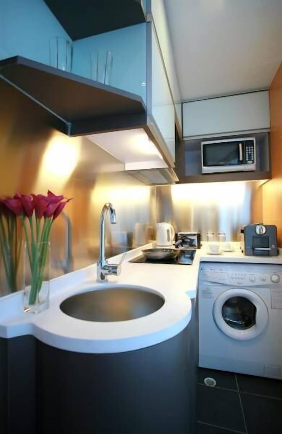 Fridge, microwave, stovetop, electric kettle