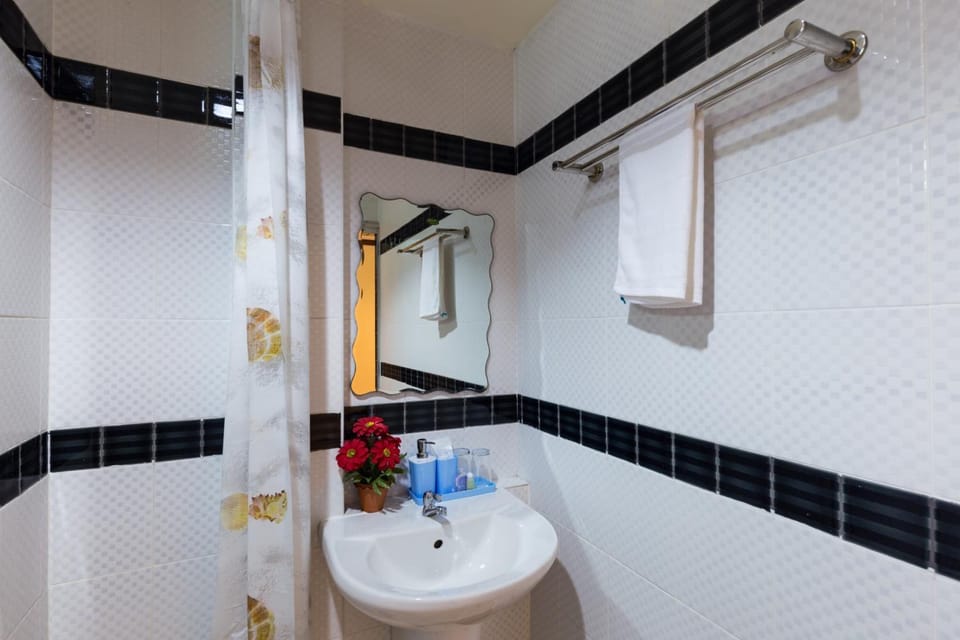 Shower, free toiletries, hair dryer, towels