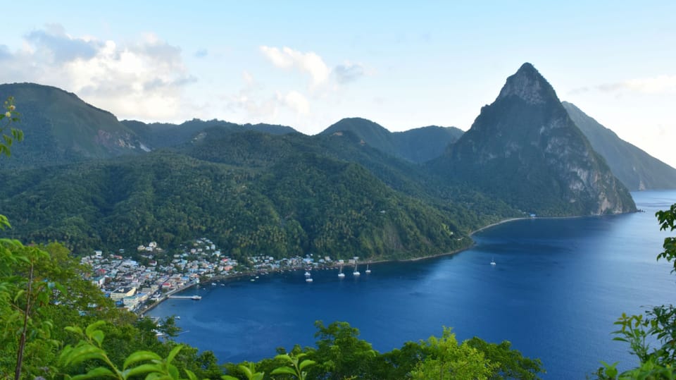 The local village of Soufriere, nestled in the bay near the Pitons