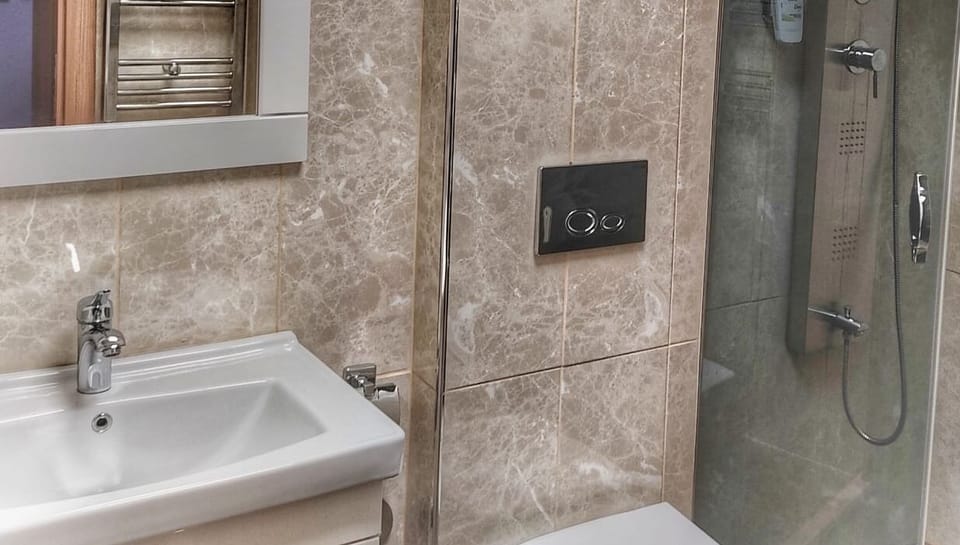 Shower, free toiletries, hair dryer, slippers