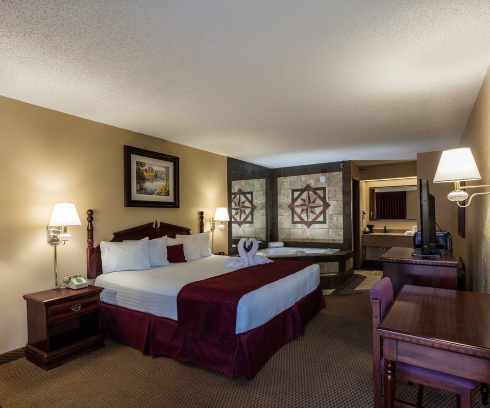Premium bedding, pillowtop beds, desk, laptop workspace