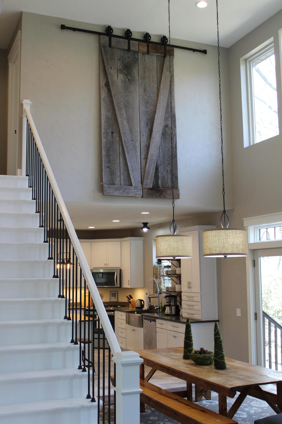 Barn doors closed for privacy (old table pictured)