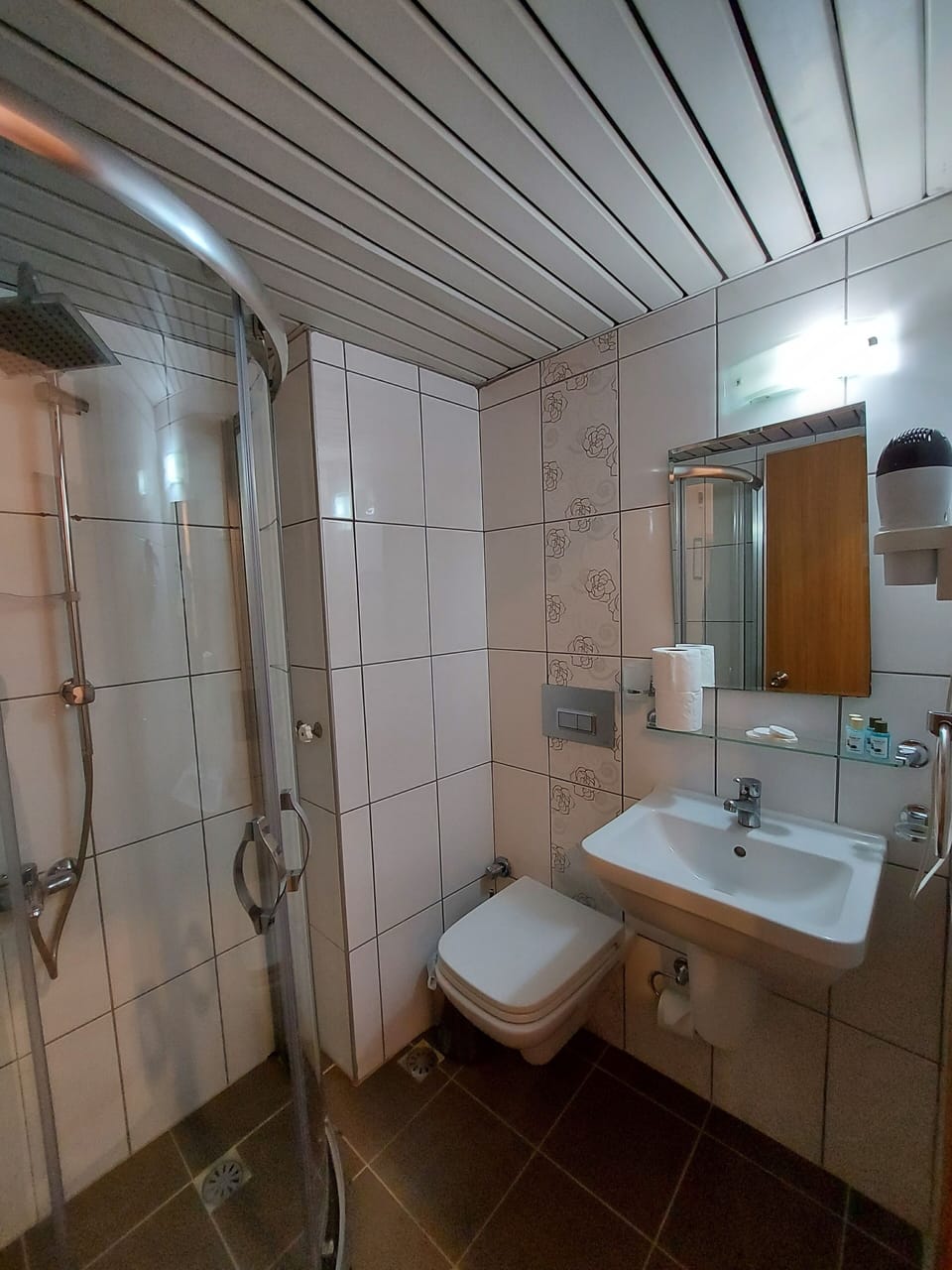 Shower, free toiletries, hair dryer, slippers