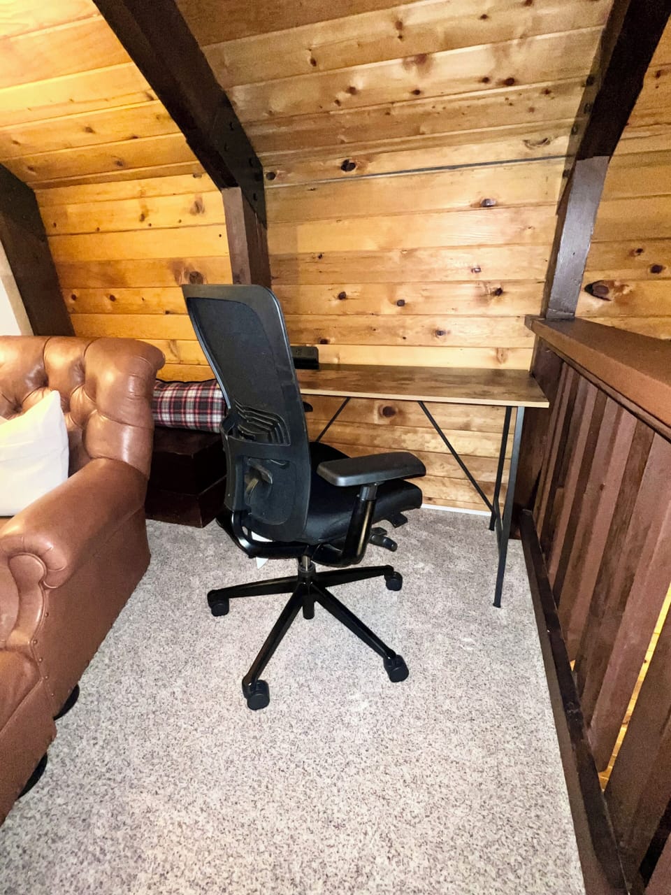 Work space / office area with Haworth ergonomic "Zody" chair and desktop power