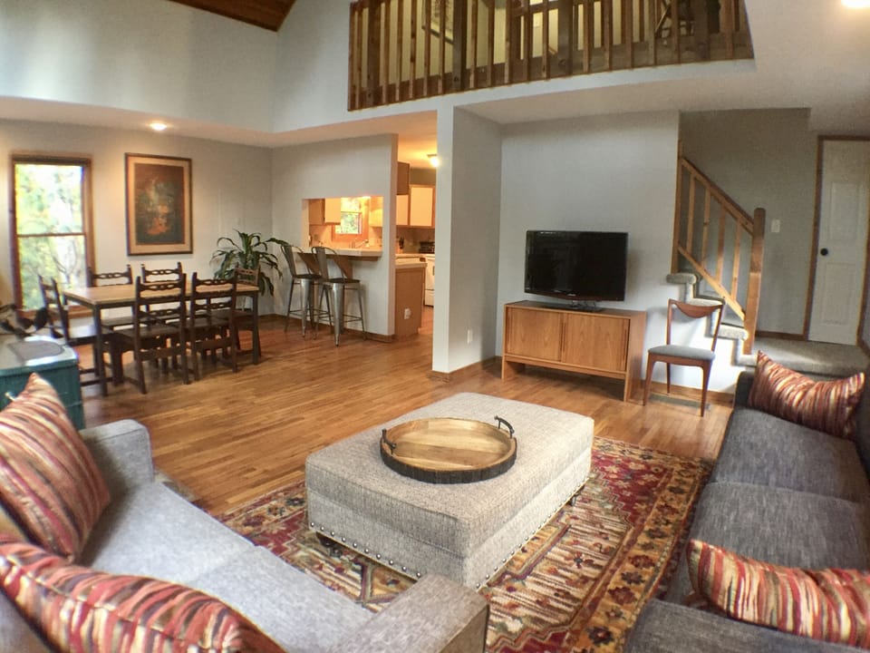 Open living and dining room.
