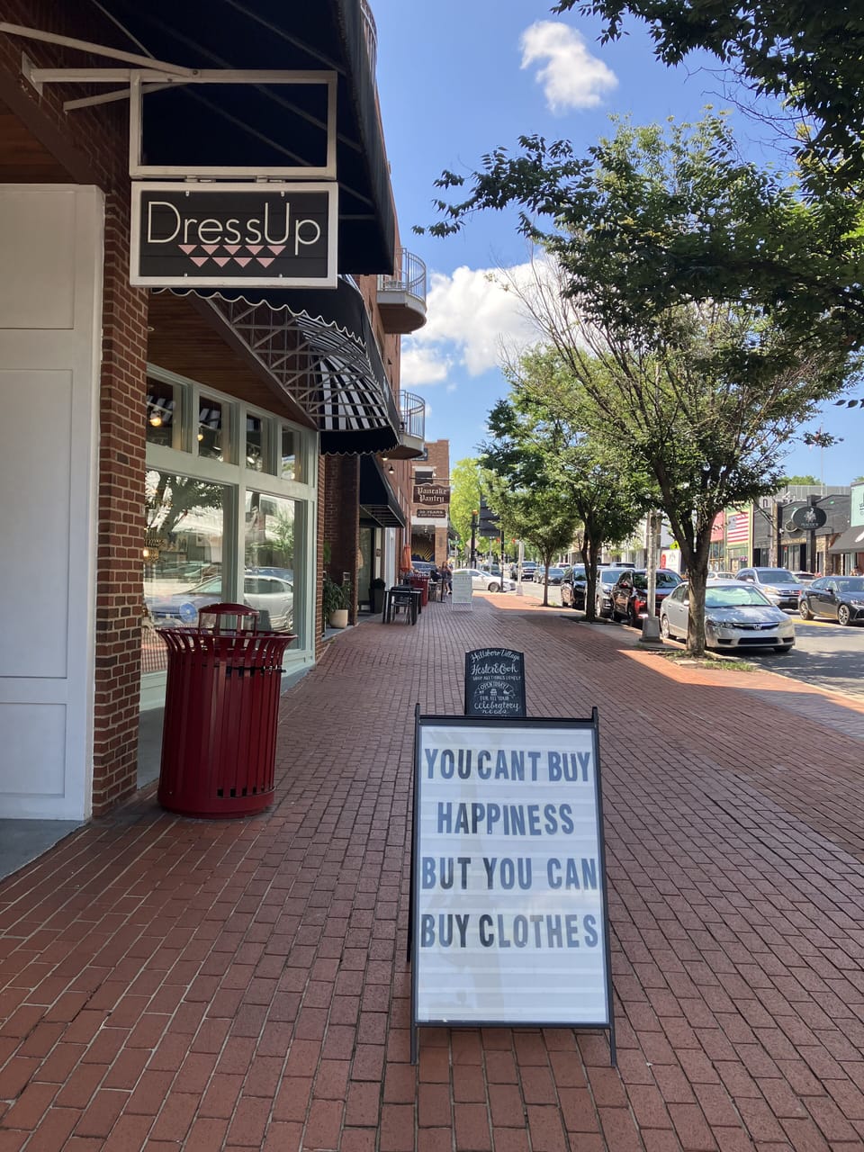 Stroll down classic brick sidewalks 