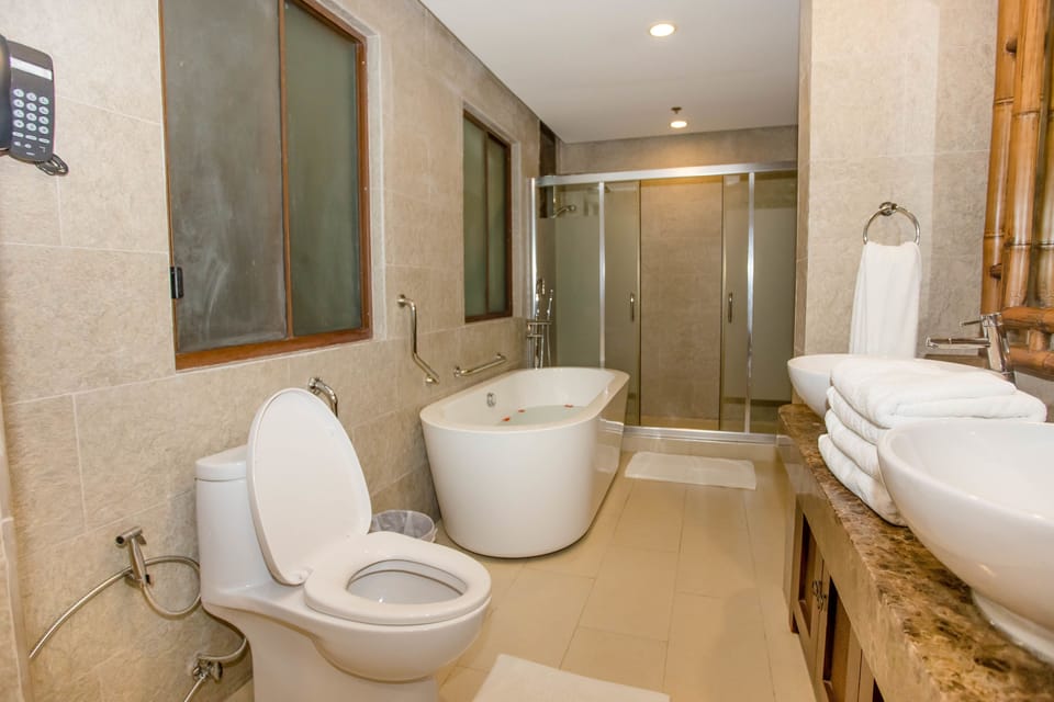 Premier Suite | Bathroom | Combined shower/tub, free toiletries, hair dryer, bathrobes