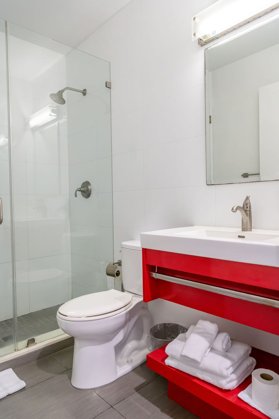 Shower, towels, soap, shampoo