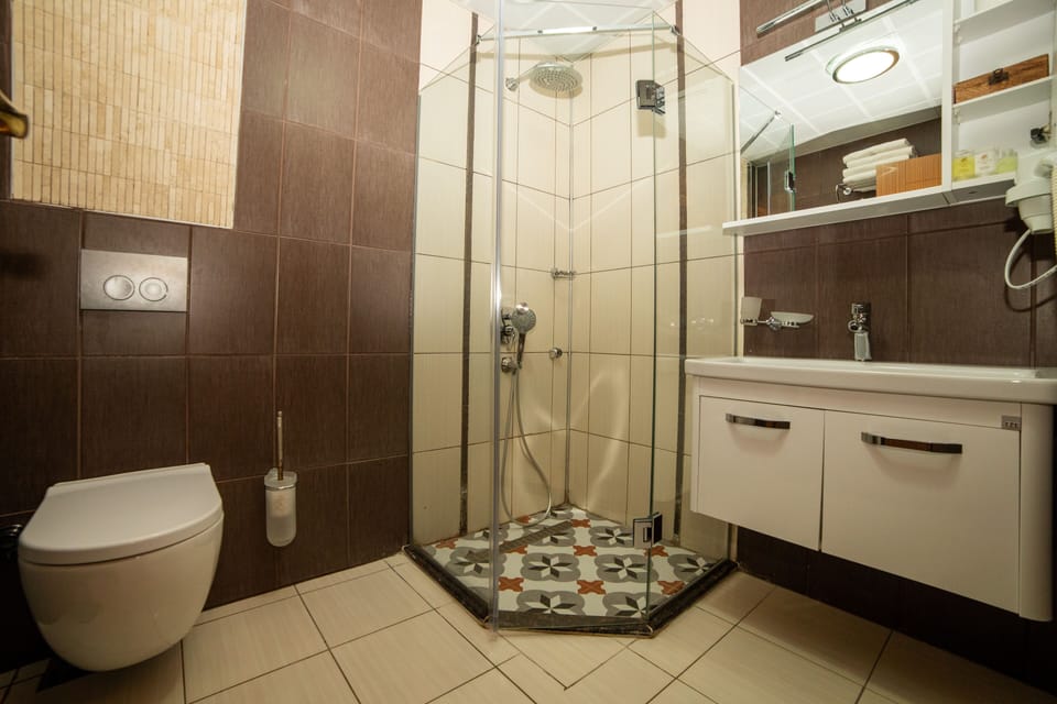 Standard Double Room, Balcony, Pool View | Bathroom | Shower, free toiletries, hair dryer, bathrobes