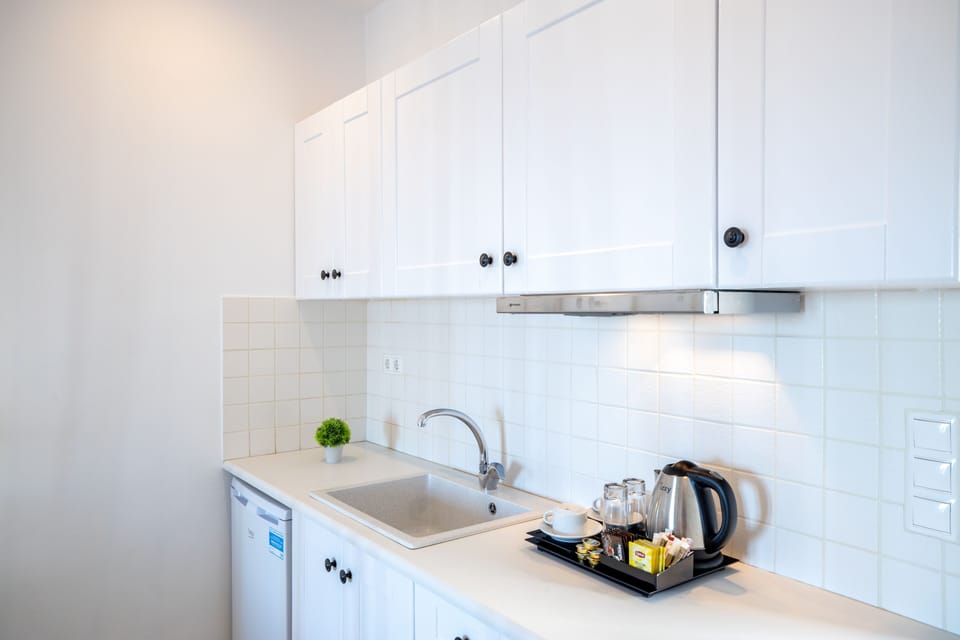 Fridge, coffee/tea maker, electric kettle