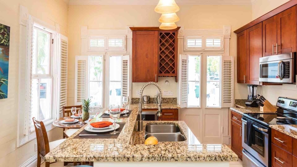 The updated kitchen is fully equipped with everything you'll need to cook at home...