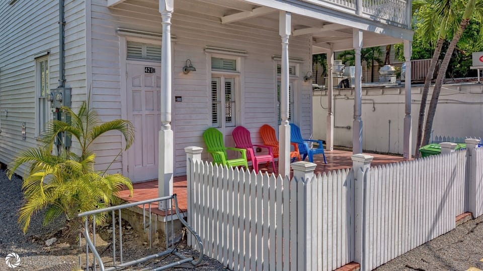 The front porch overlooks Angela Street...
