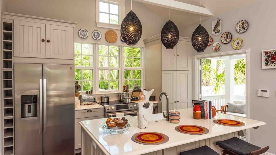 The eat-in kitchen is completely up-to-date and has all of the tools and equipment needed to create a gourmet meal...