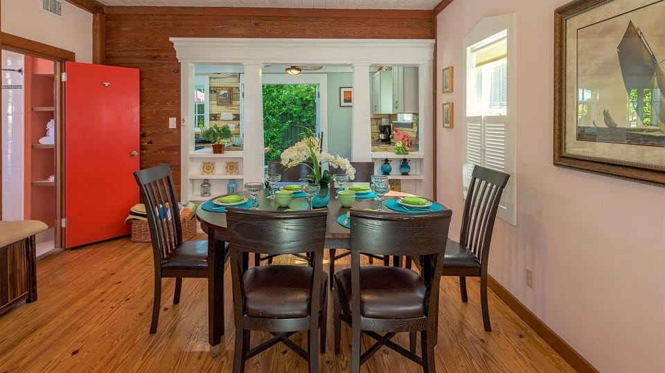The indoor dining table seats six comfortably...