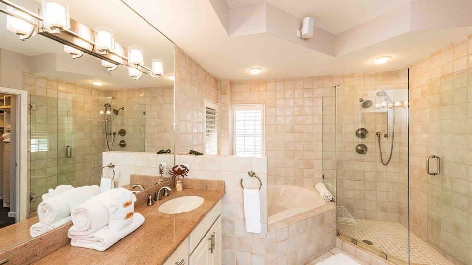 Twin vanities make getting ready together a breeze...