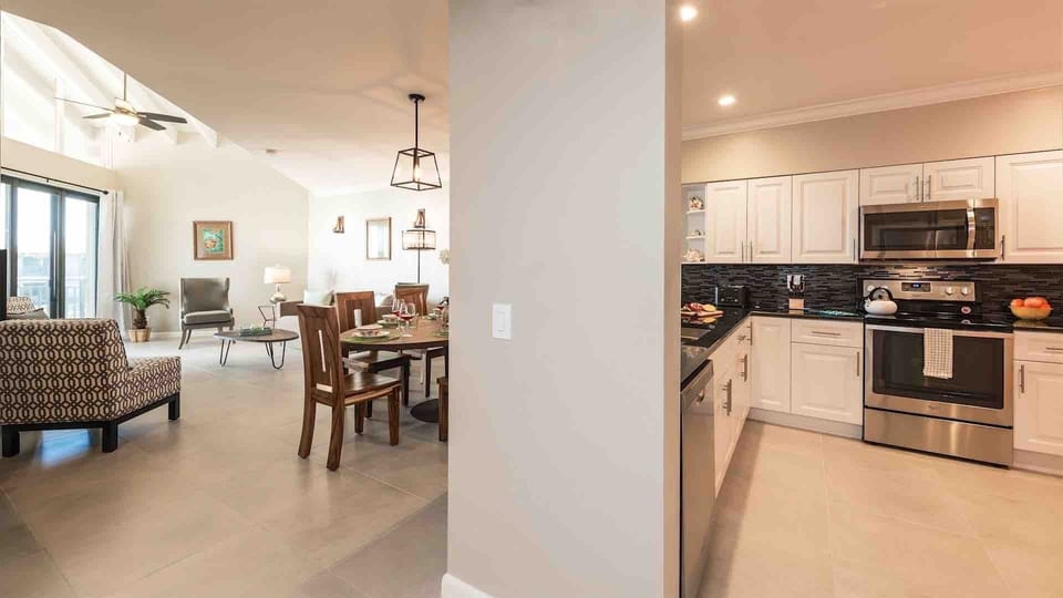 The condo has a fully equipped kitchen...