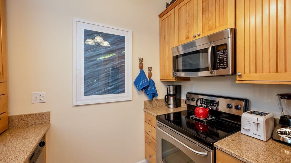 The fully equipped kitchen has top of the line stainless steel appliances...