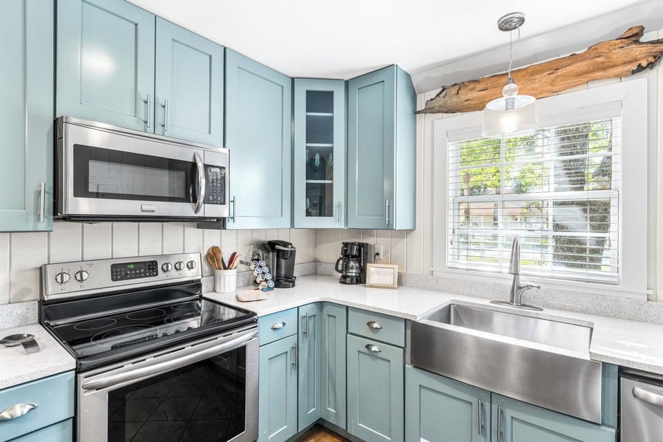 Fully Stocked Kitchen with Stainless Steel Appliances, Cambria Quartz Countertops,  Cookware & Kitchenware, & Breakfast Bar