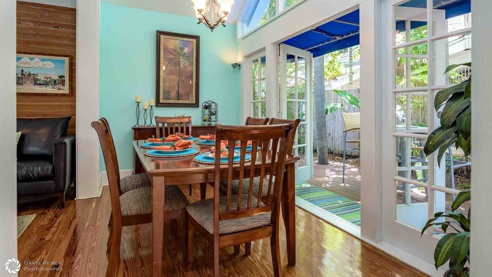 The formal dining room has a dining table with seating for six...