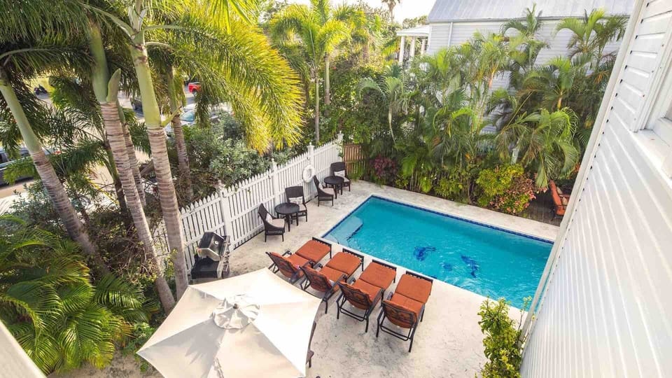 View of the pool from the upstairs balcony...