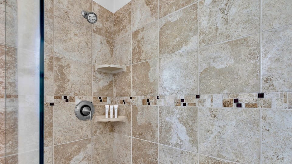 Complete with a glass walk-in shower...