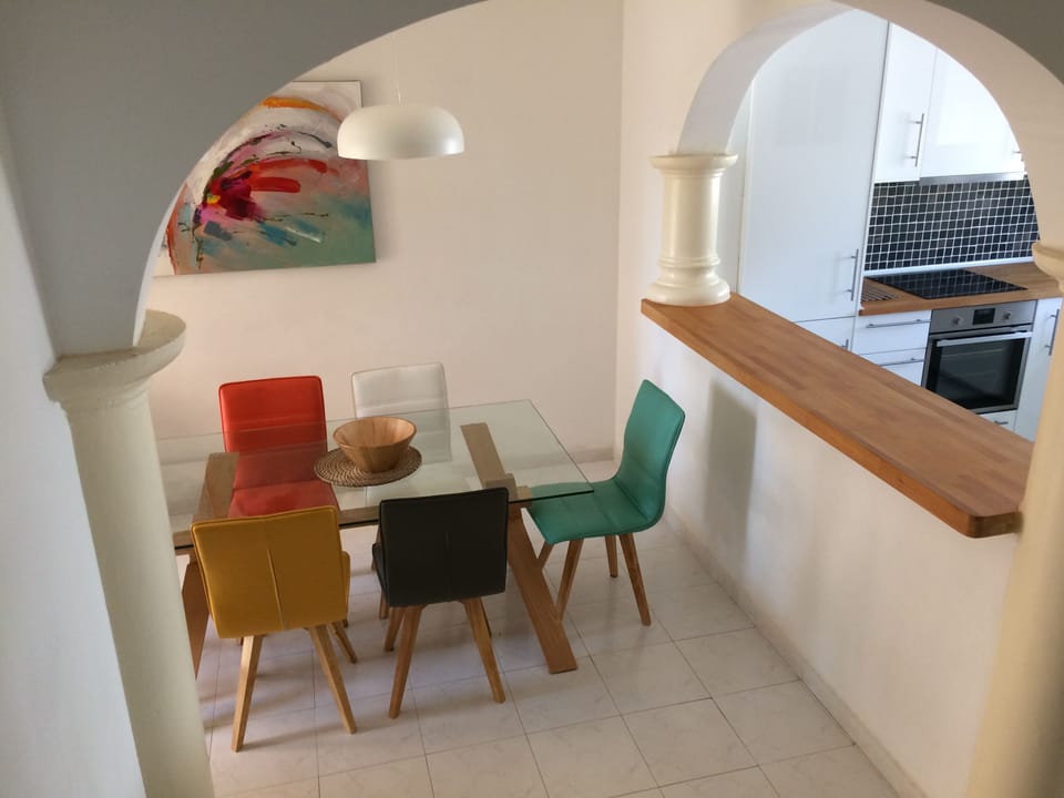View of dining and kitchen area.