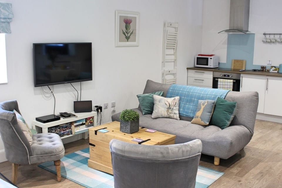 View of the living space from the bed