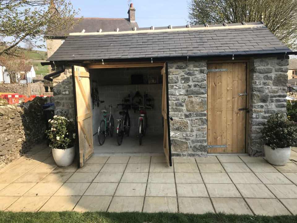 Secure cycle storage shed.  Bring your bike or hire one locally.  