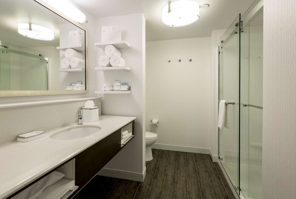 Eco-friendly toiletries, hair dryer, towels