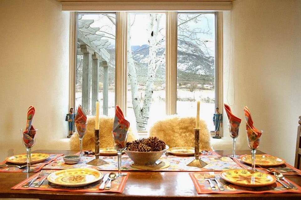 Dining view to portal and mountains