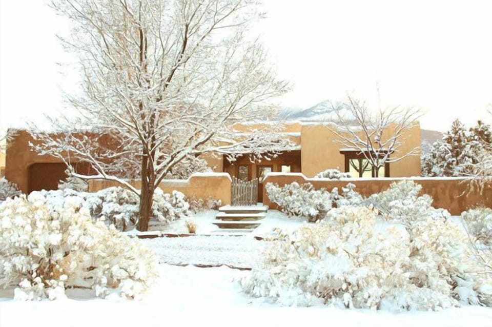 Winter wonderland with snow capped mountains