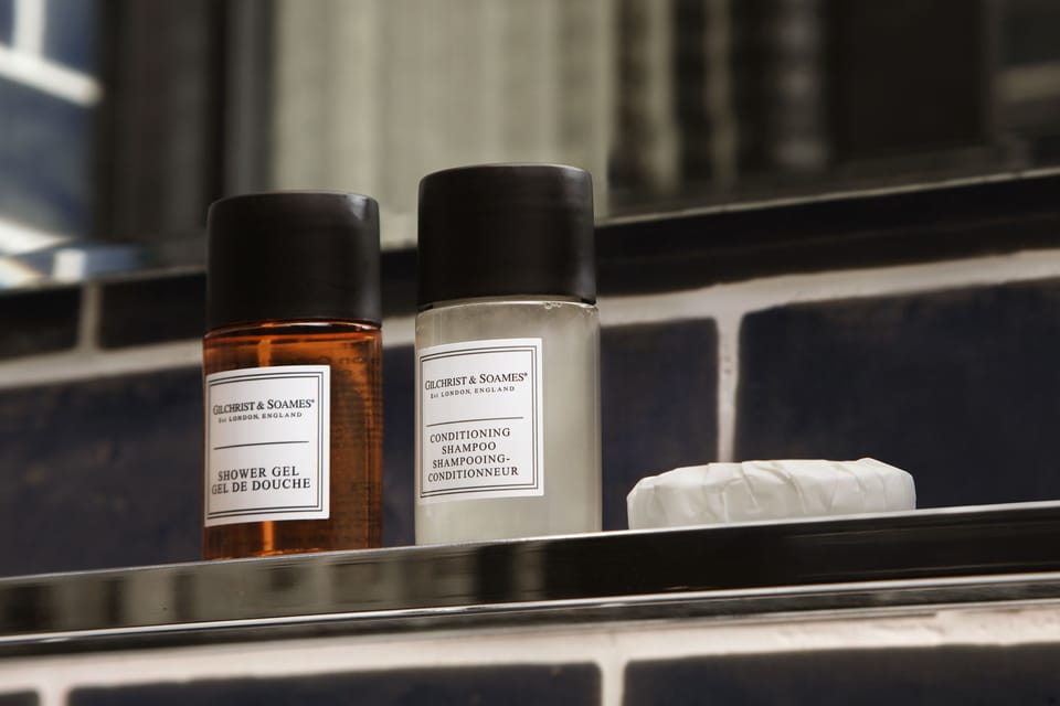 Shower, rainfall showerhead, eco-friendly toiletries, hair dryer