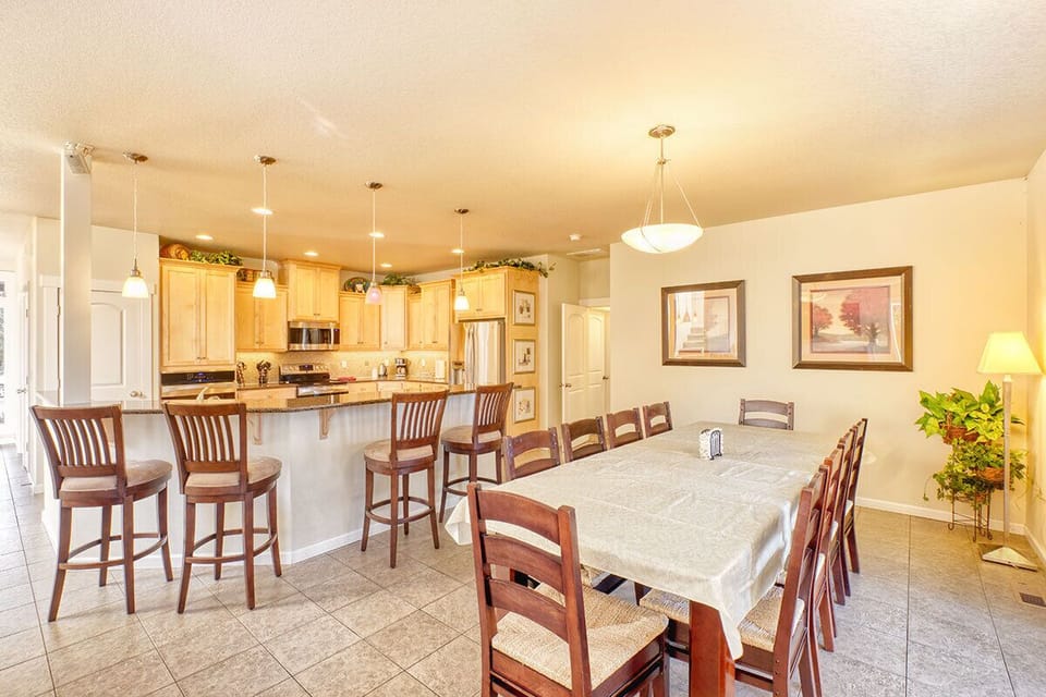 Large dining table with seating for 10