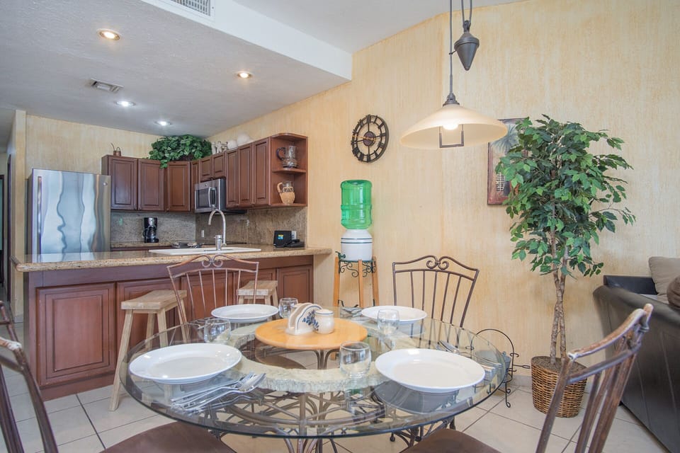 dining table and kitchen